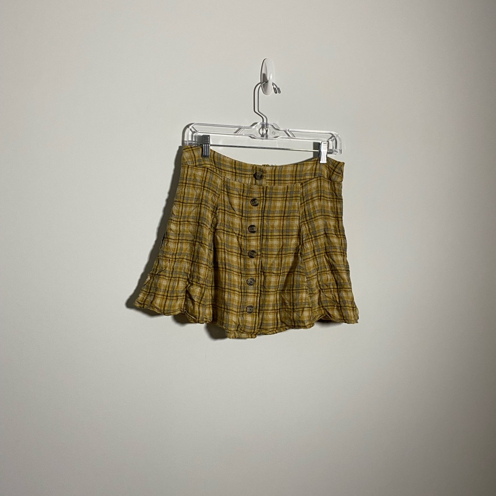 American Eagle Plaid Button-Up Skirt in Yellow